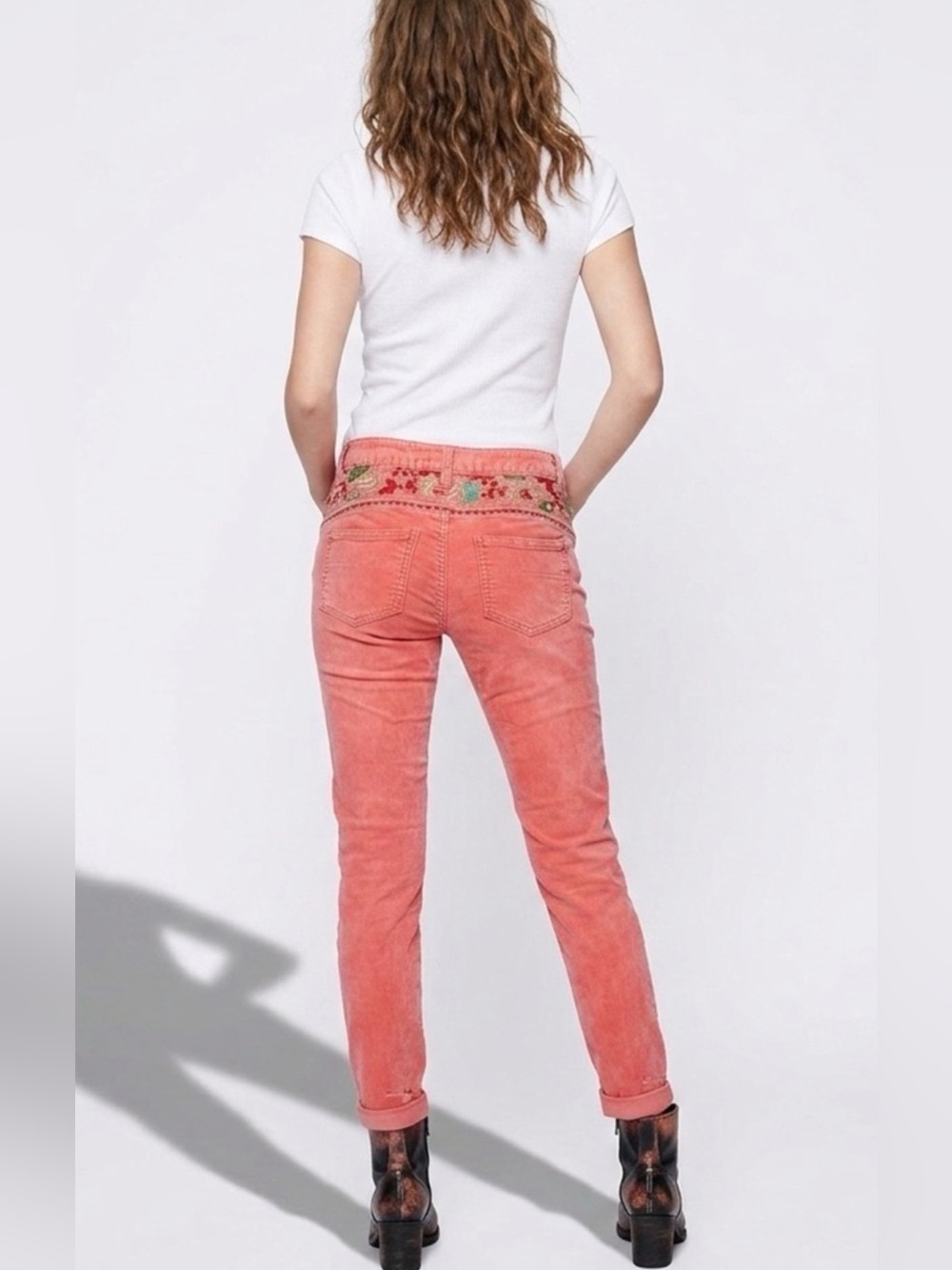 EUC Free People Floral Embroidered Corduroy Pants SZ 31